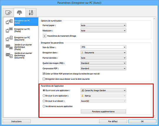figure : boîte de dialogue Paramètres